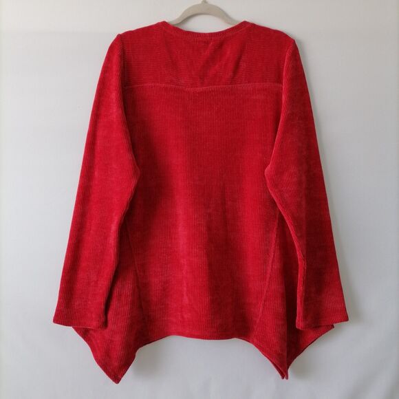 Rafaella Womens Ruby Red Long Sleeve Corduroy Asymmetric Hem Blouse Size XL - Picture 2 of 7